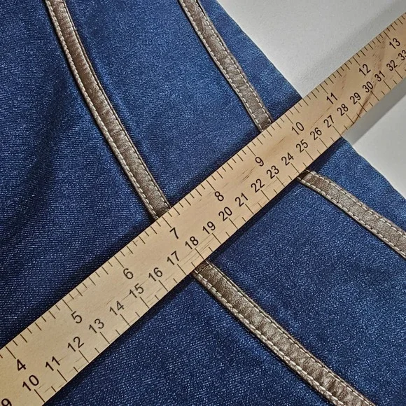 Vintage Pendleton Blue Denim Flare Jeans Faux Leather Trim Md-Rise Women's 8 - Picture 8 of 12